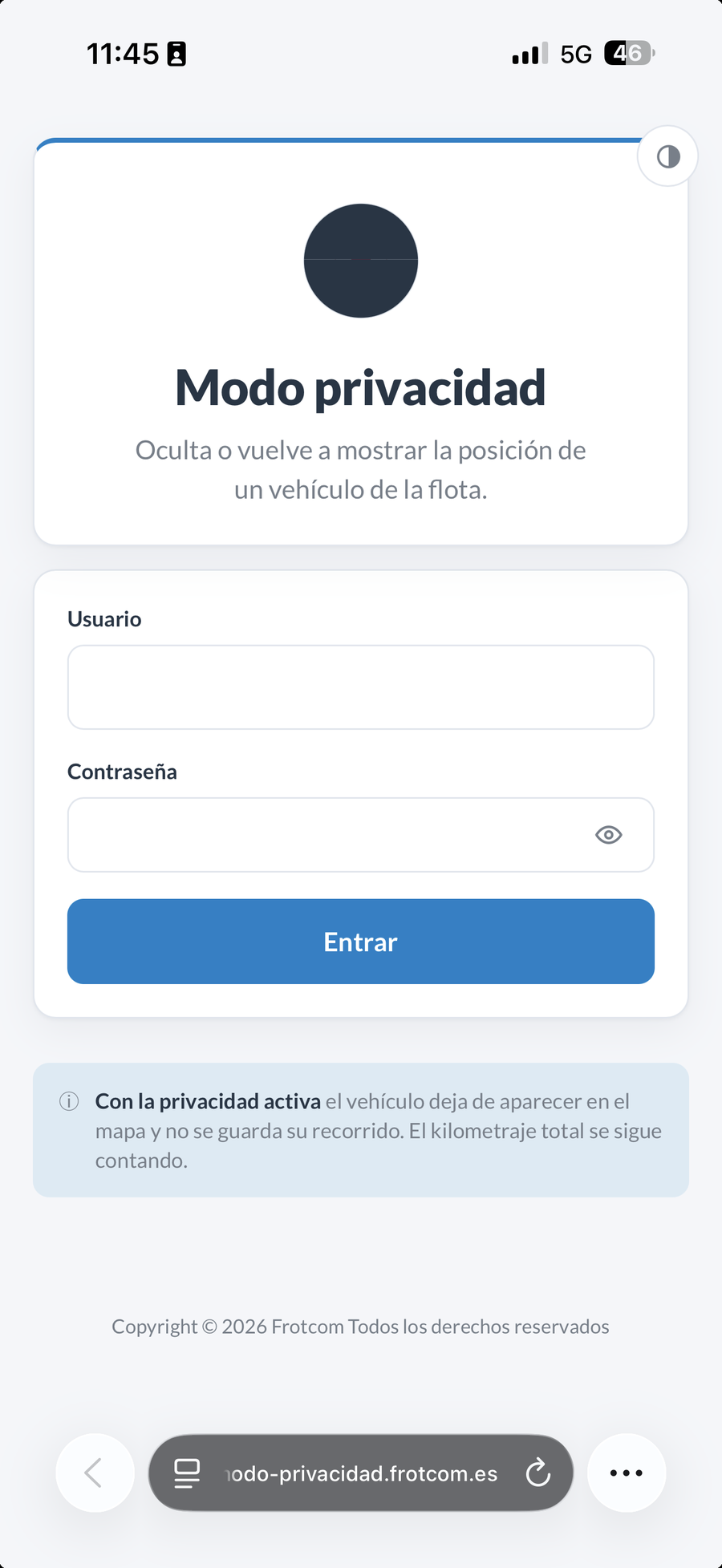 Pantalla de inicio de sesión