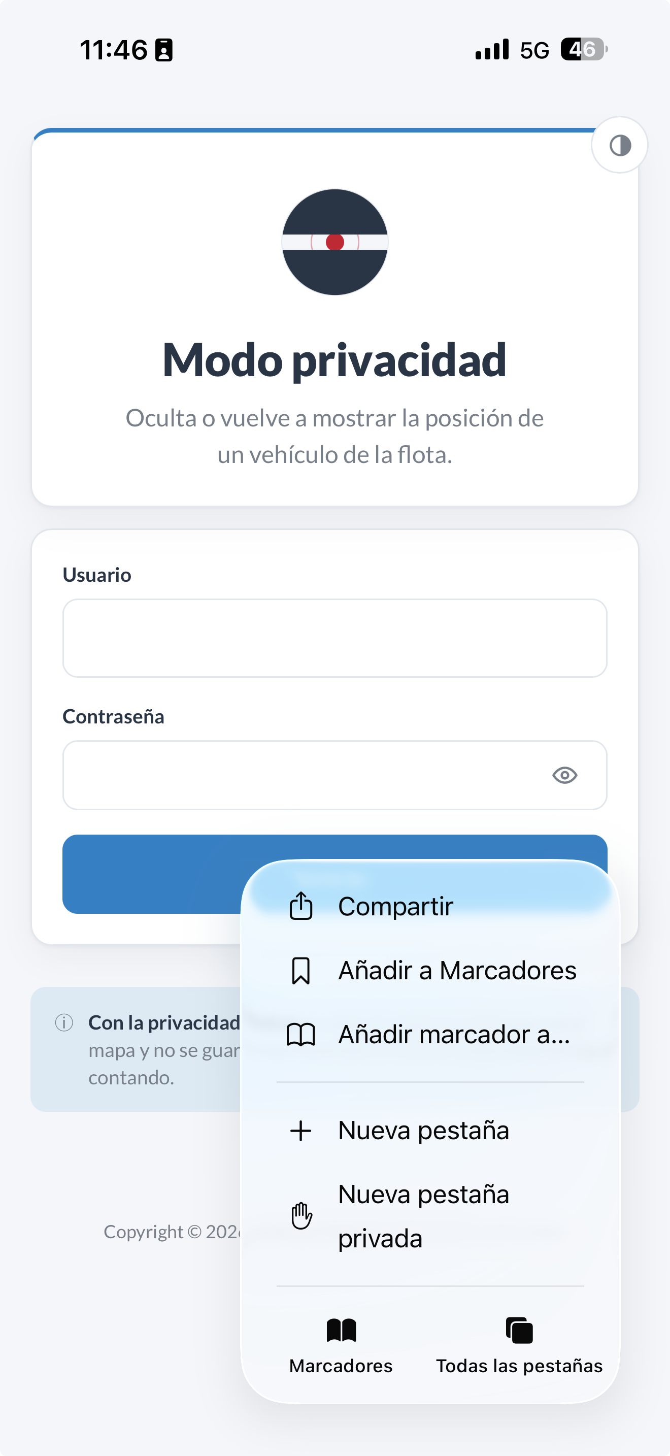 Menú de Safari con la opción Compartir